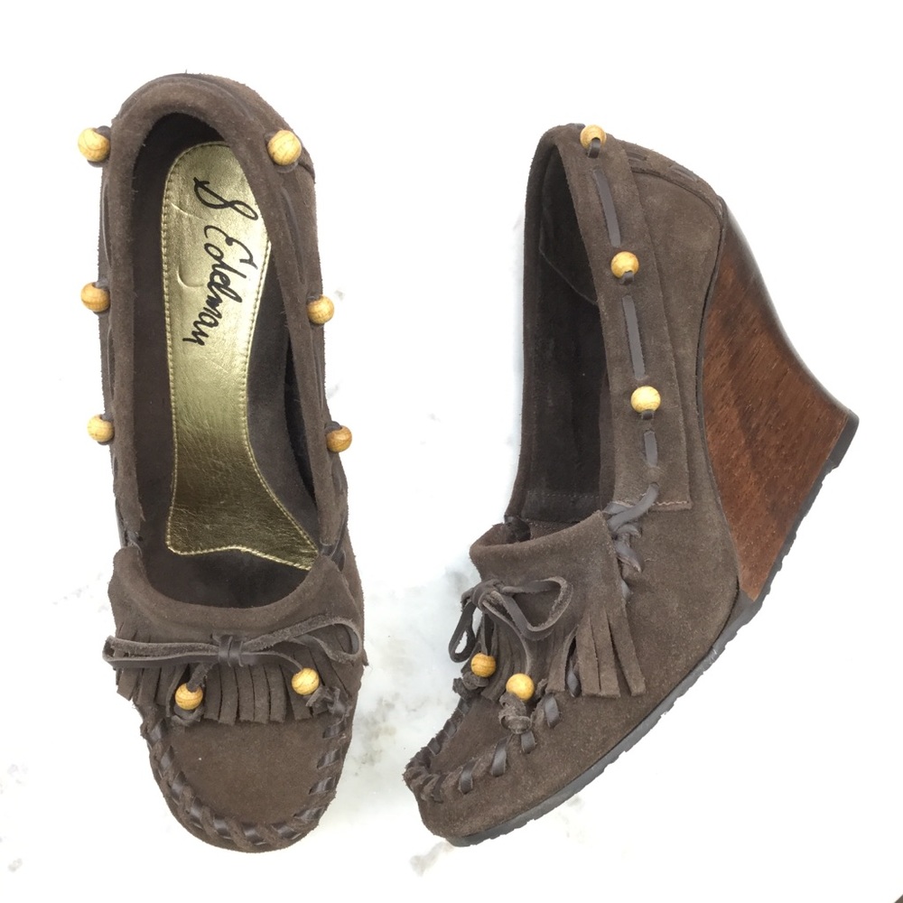 Sam Edelman Embellished brown wedge moccasins 8.5